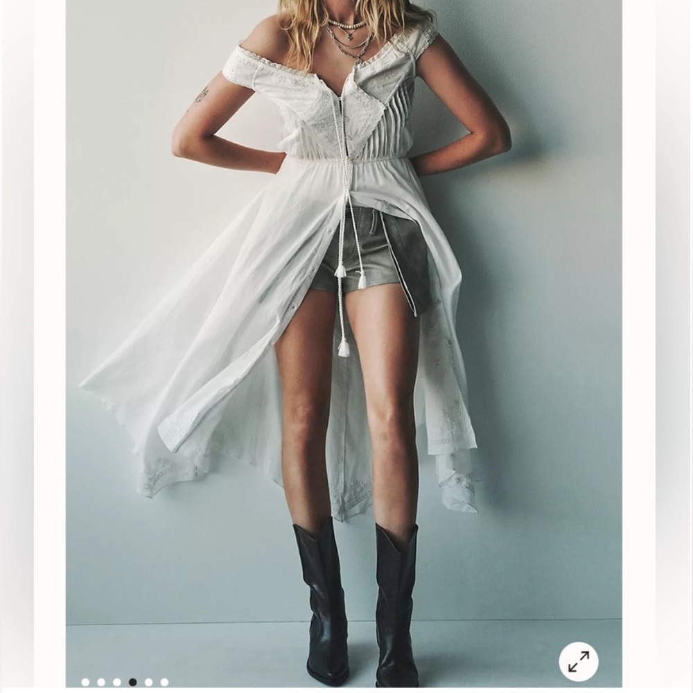 Free People Country Charm Maxi Bodysuit Embroidered Sleeveless Ivory Top